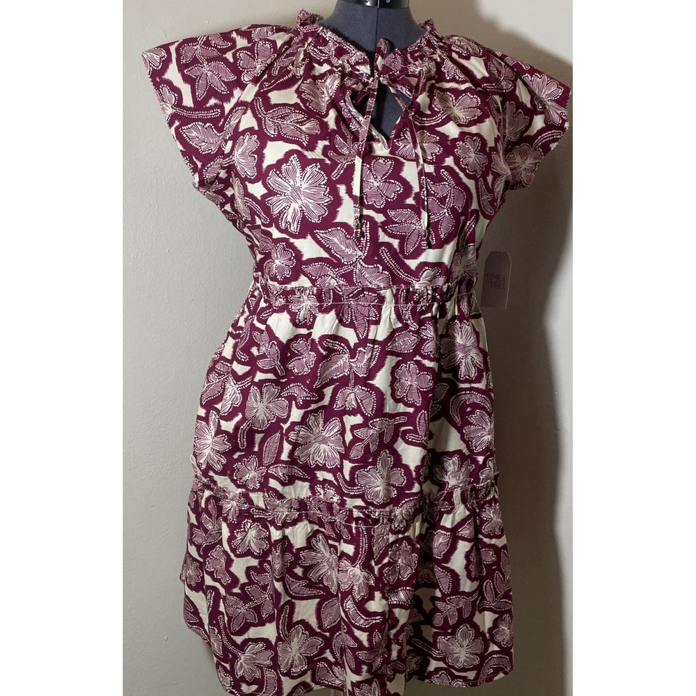 Time and Tru Boho Resort Mini Dress Loose Fit Pockets Casual Cruise Sundress XL